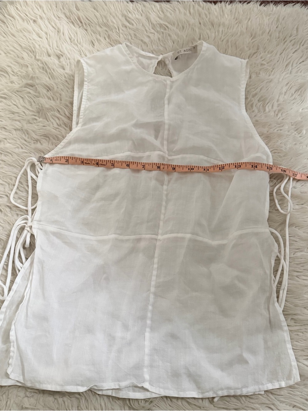 St. Agni White Semi Sheer Patchwork Tie Tank - Salt - Picture 6 of 8